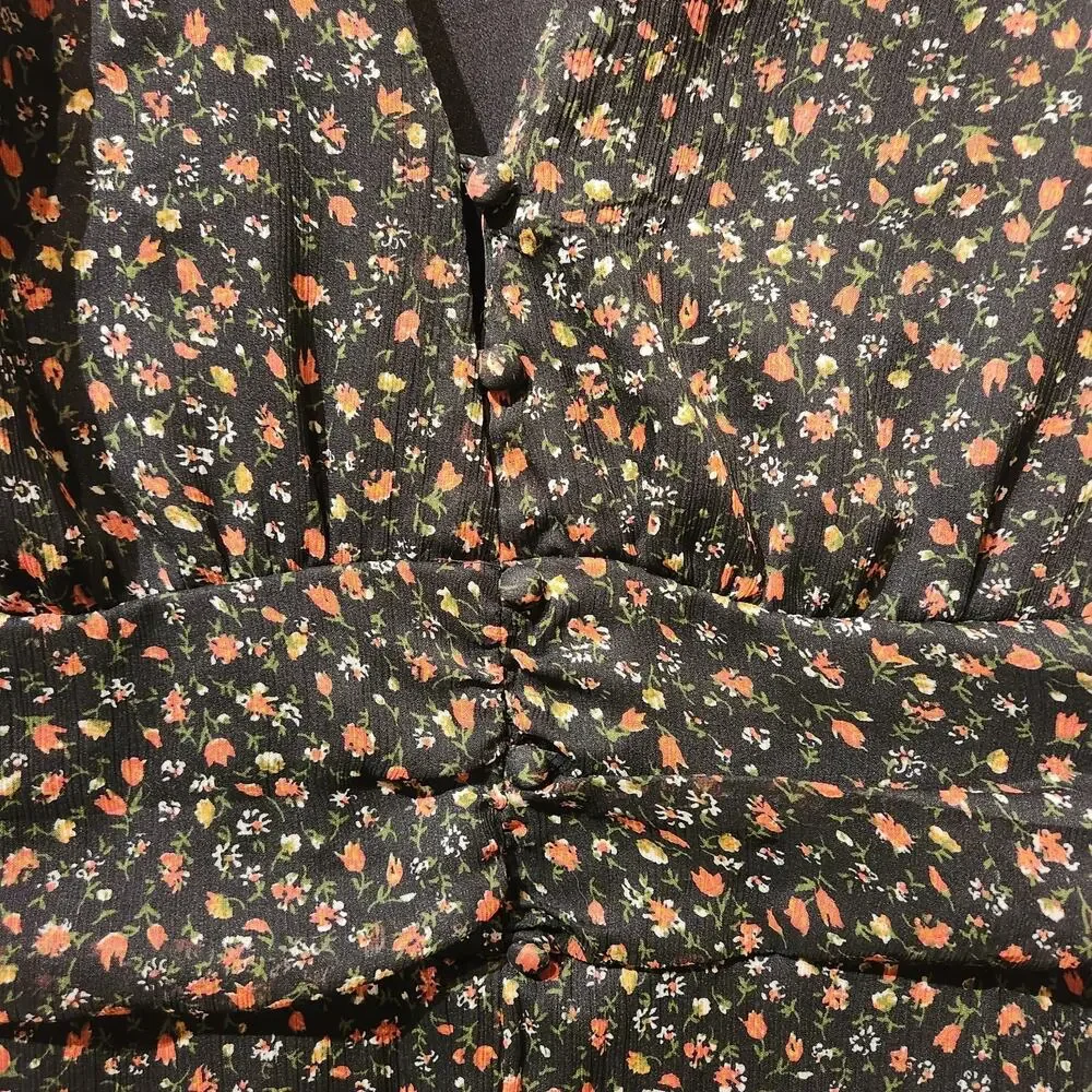 Leith Sz Medium Black Dark Romantic Floral Midi Dress Feminine Date Formal - Picture 4 of 8